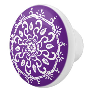 Bouton De Porte En Céramique Eggplant Mandala