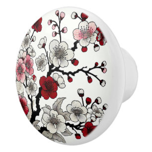 Bouton De Porte En Céramique Élégance de Fleur Rougeoyante - Flore Inspirée du