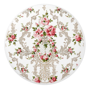 Bouton De Porte En Céramique Élégant Arrière - plan Floral-Blanc de Rococo