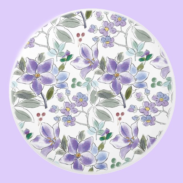 Bouton De Porte En Céramique Élégant bac à motifs floraux pourpre (Créateur téléchargé)