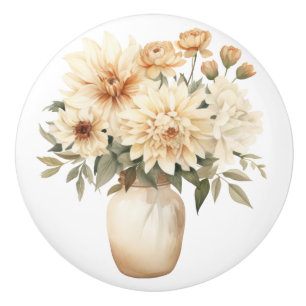 Bouton De Porte En Céramique Elégant Beige Brown Fleurs Floral Ceramic Knob