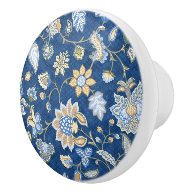 Bouton De Porte En Céramique Élégant bleu floral (Droite)