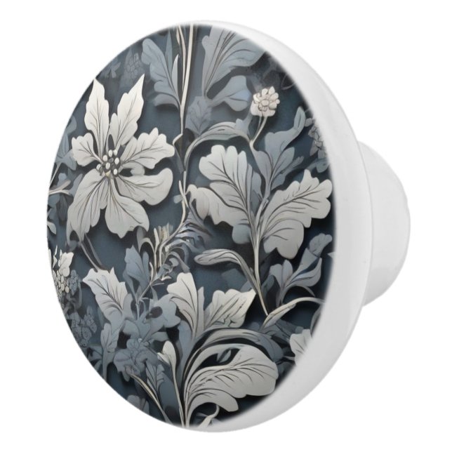 Bouton De Porte En Céramique Elégant bleu poussiéreux argent blanc gris gris fl (Droite)