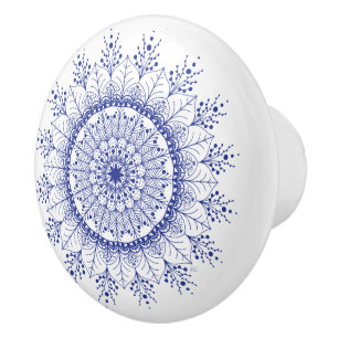 Bouton De Porte En Céramique Élégant Bleu Snowflake Mandala Ceramic Knob
