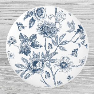 Bouton De Porte En Céramique Elégant bleu Vintage à la florale française