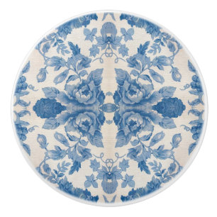 Bouton De Porte En Céramique Elégant bleu vintage floral