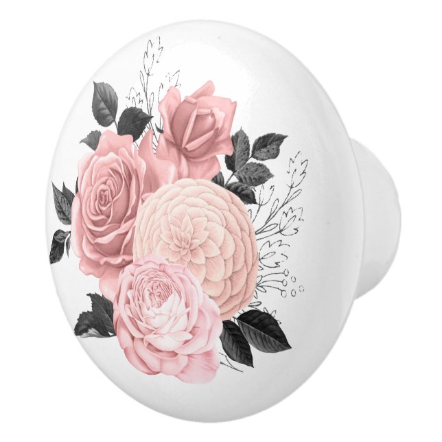 Bouton De Porte En Céramique Élégant Blush Rose Gold Floral Roses (Droite)