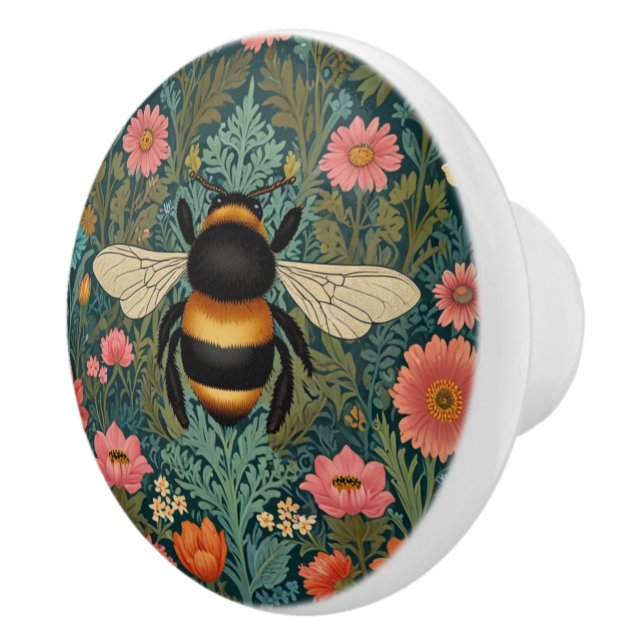Bouton De Porte En Céramique Elegant boho retro bumblebee spring florals  (Droite)