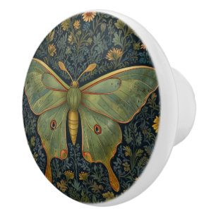 Bouton De Porte En Céramique Élégant boho rétro Luna moth botanique