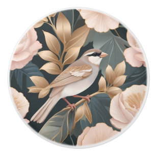 Bouton De Porte En Céramique Élégant Bruant Dusty rose et or Floral