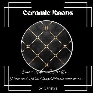 Bouton De Porte En Céramique Élégant Carré noir et or
