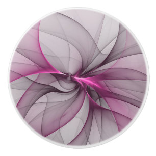 Bouton De Porte En Céramique Élégant Chaos Moderne Art Fractal Abstrait Rose