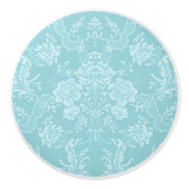 Bouton De Porte En Céramique Élégant Chic Romantique Floral Damask-Mint (Devant)