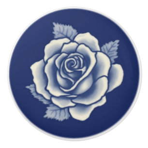 Bouton De Porte En Céramique Élégant Chic Romantique Rose De Damas Floral Bleu