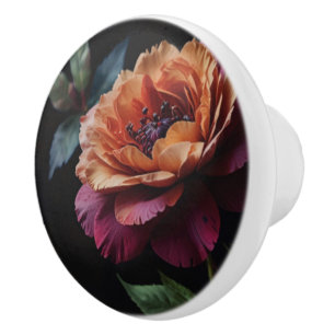 Bouton De Porte En Céramique Élégant floral rouge pêche vintage bohème sombre