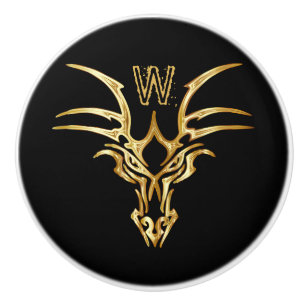 Bouton De Porte En Céramique Élégant Gold Dragon Head Initial