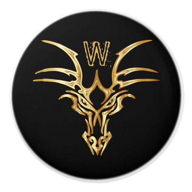 Bouton De Porte En Céramique Élégant Gold Dragon Head Initial (Devant)