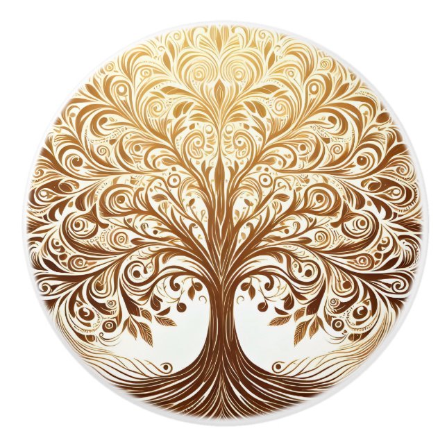 Bouton De Porte En Céramique Elegant Gold Tree of Life Spiritual Zen (Devant)