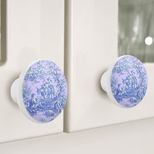 Bouton De Porte En Céramique Élégant imprimé Toile de Jouy bleu violet vintage