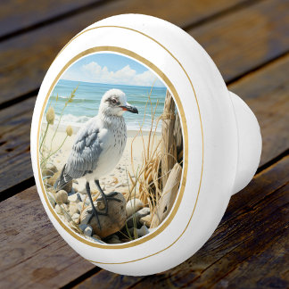 Bouton De Porte En Céramique Elégant littoral de plage de Seagull
