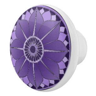 Bouton De Porte En Céramique Élégant Lotus Mandala Floral Violet