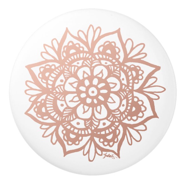 Bouton De Porte En Céramique Elégant Mandala Rose Gold (Devant)