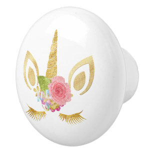 Bouton De Porte En Céramique Élégant mignon jolie parties scintillant en or f