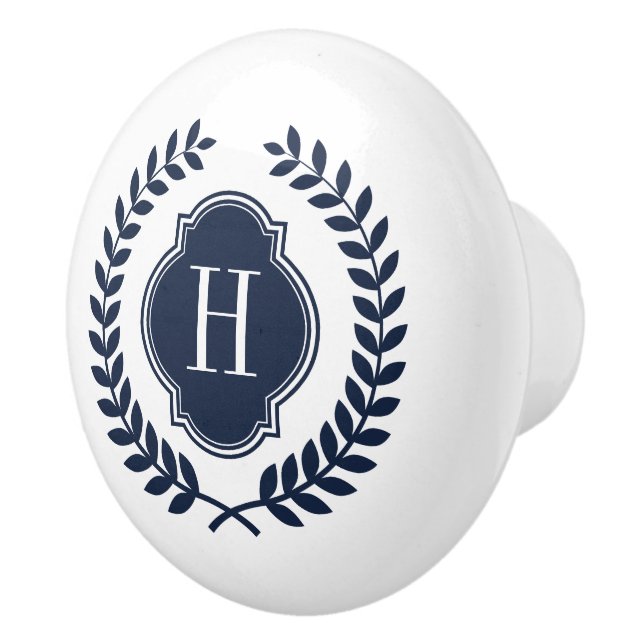 Bouton De Porte En Céramique Élégant Monogramme de couronne bleu nuit (Droite)