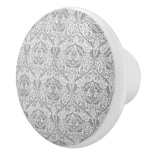 Bouton De Porte En Céramique Élégant motif floral gris