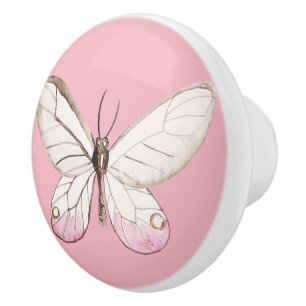 Bouton De Porte En Céramique Elégant Papillon Bleu Pink Ceramic Knob