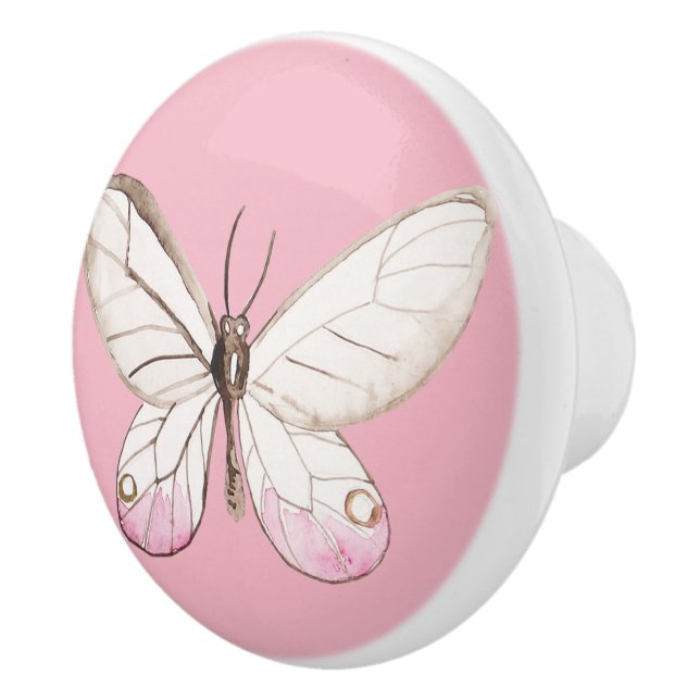 Bouton De Porte En Céramique Elégant Papillon Bleu Pink Ceramic Knob (Droite)