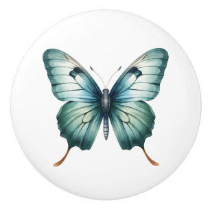 Bouton De Porte En Céramique Élégant Papillon de Teal Tirant de Meuble Bleu Tur