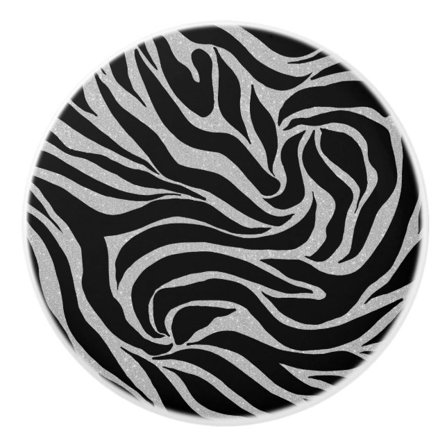 Bouton De Porte En Céramique Elégant Parties scintillant noire Silver Zebra Pos (Devant)
