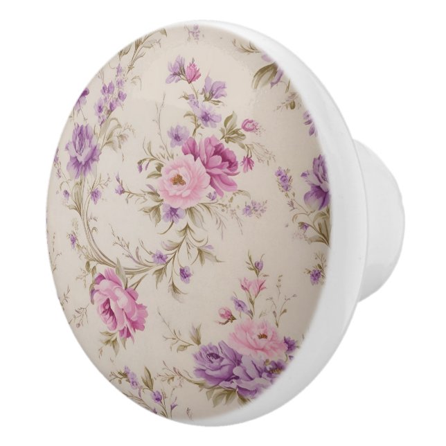 Bouton De Porte En Céramique Élégant Pastel Rose & Purple Garden Blooms (Droite)