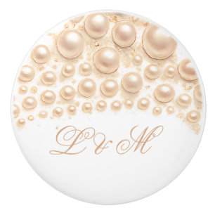 Bouton De Porte En Céramique Elégant Pearl Monogram Design Luxueux Accents