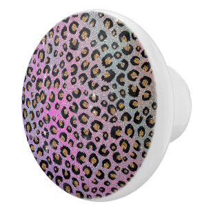 Bouton De Porte En Céramique Elegant Pink Blue Gold Glitter Black Leopard