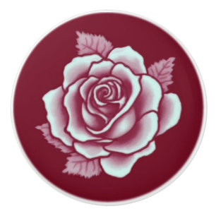 Bouton De Porte En Céramique Élégant Romantique Chic Bourgogne Fleur de Damas R
