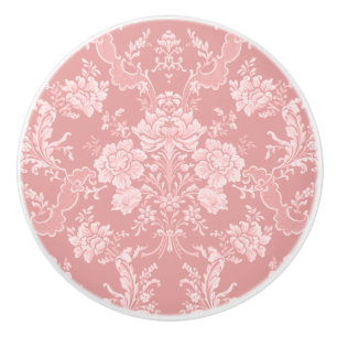 Bouton De Porte En Céramique Élégant romantique chic floral Damask-Pastel ros