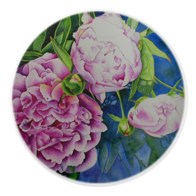 Bouton De Porte En Céramique Elégant rose blanc classique aquarelle floral (Devant)