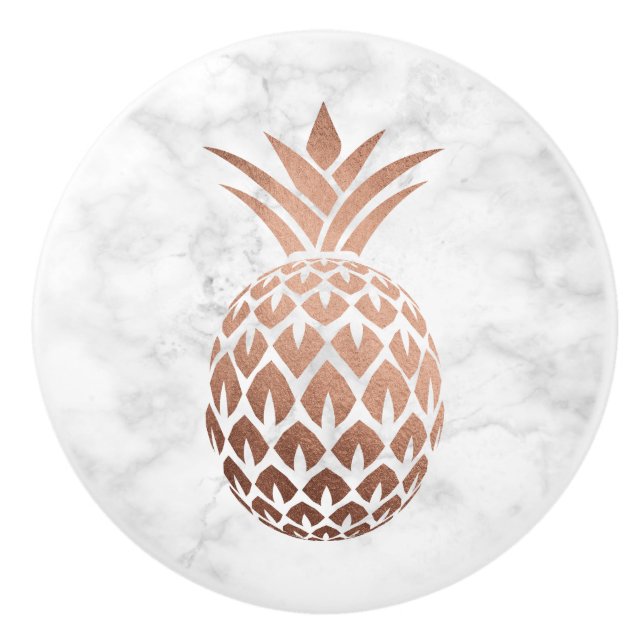 Bouton De Porte En Céramique Élégant rose en cuivre, ananas en marbre blanc (Devant)