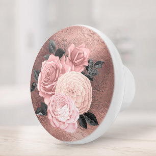 Bouton De Porte En Céramique Élégant Rose Gold Floral Foil