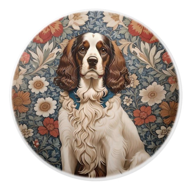 Bouton De Porte En Céramique Elegant Spaniel On Floral Background (Devant)