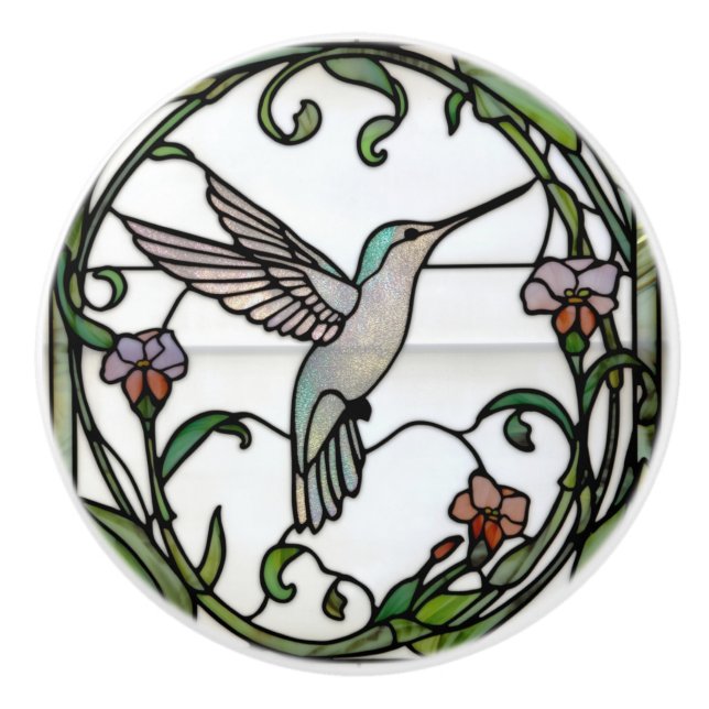 Bouton De Porte En Céramique Elegant stain glass art nouveau hummingbird (Devant)