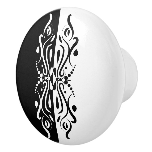 Bouton De Porte En Céramique Élégant style arlequin Abstrait noir et blanc (Droite)