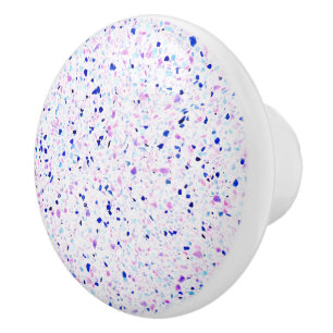 Bouton De Porte En Céramique Élégant Terrazzo violet Motif blanc