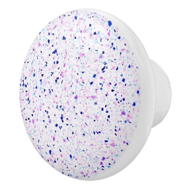 Bouton De Porte En Céramique Élégant Terrazzo violet Motif blanc (Droite)