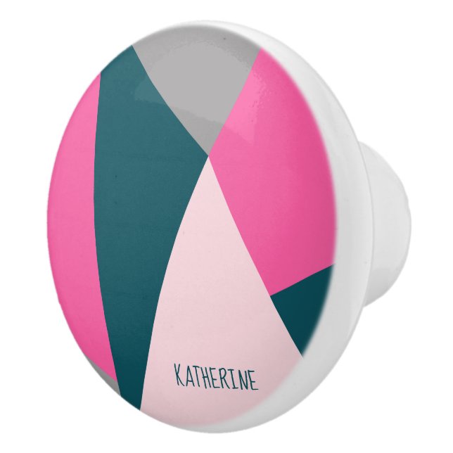 Bouton De Porte En Céramique Elégant vert émeraude rose chaud pastel géométriqu (Droite)