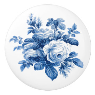 Bouton De Porte En Céramique Élégant Vintage Chine Bleu Roses
