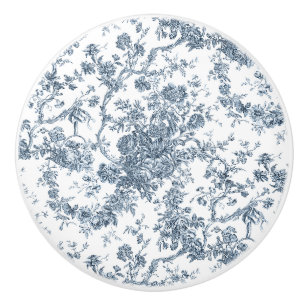 Bouton De Porte En Céramique Élégant Vintage Français gravé Floral Toile-Bl