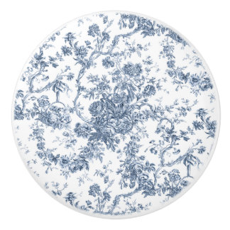 Bouton De Porte En Céramique Élégant Vintage Français gravé Floral Toile-Blue